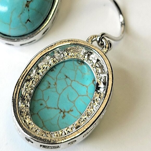 Oval Howlite Earrings Turquoise BLue Oval Blue - Picture 4 of 9